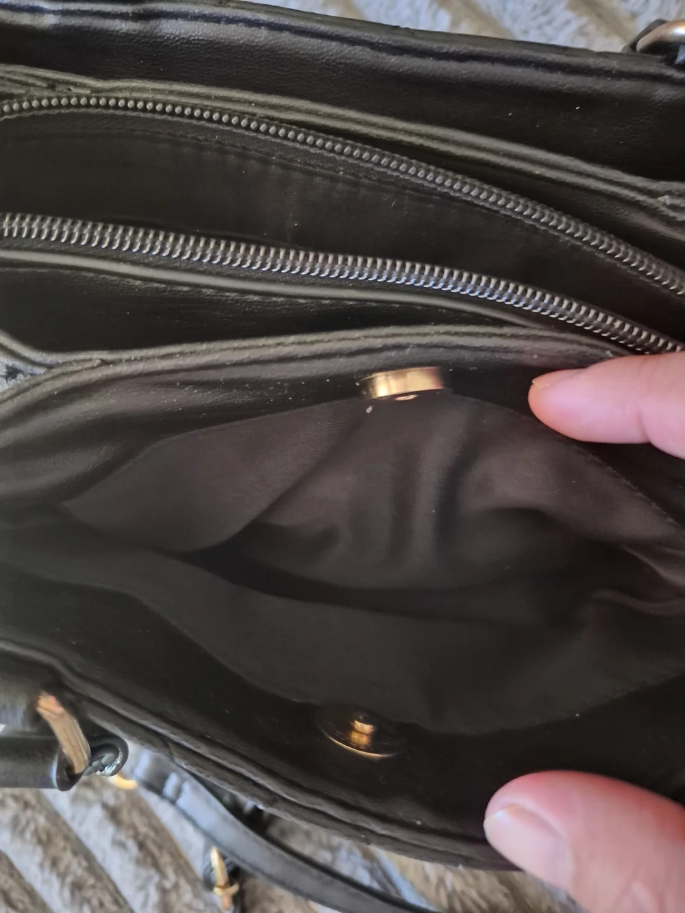 Bebe Black Quilted Satchel Handbag with Gold Accent